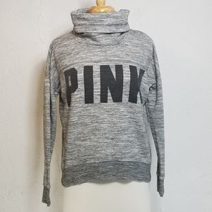 Victoria's Secret PINK Spell Out Logo Gray Heathered Sweatshirt XS Cowl Neck
